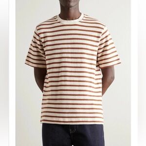 Mr P. - Striped Open-Knit Organic Cotton T-Shirt - Brown